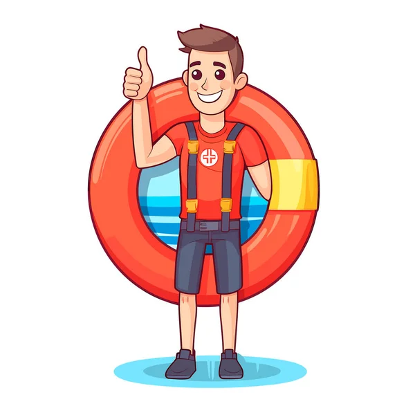 Rettungsschwimmer Beobachten Schwimmbad Schwimmschule Zeichentrickvektorillustration Etikett Aufkleber Shirt Druck — Stockvektor