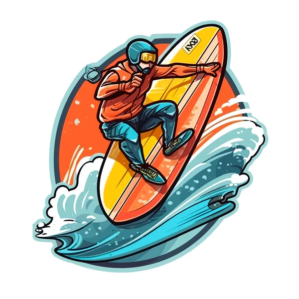 Windsurf Kiteboarding Mar Aberto Escola Surf Desenho Animado Ilustração Vetorial — Vetor de Stock
