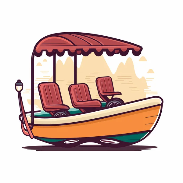水上ペダルボートのレンタル モーターボートのレンタル 漫画のベクトルイラスト ラベル ステッカー Tシャツ印刷 — ストックベクタ
