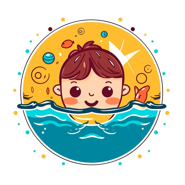 Niño Está Aprendiendo Nadar Piscina Agua Piscina Infantil Ilustración Vector — Vector de stock
