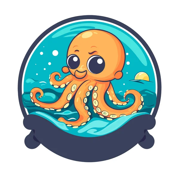Wenig Lächelnder Oktopus Wasserbecken Für Kinder Zeichentrickvektorillustration Etikett Aufkleber Shirt — Stockvektor
