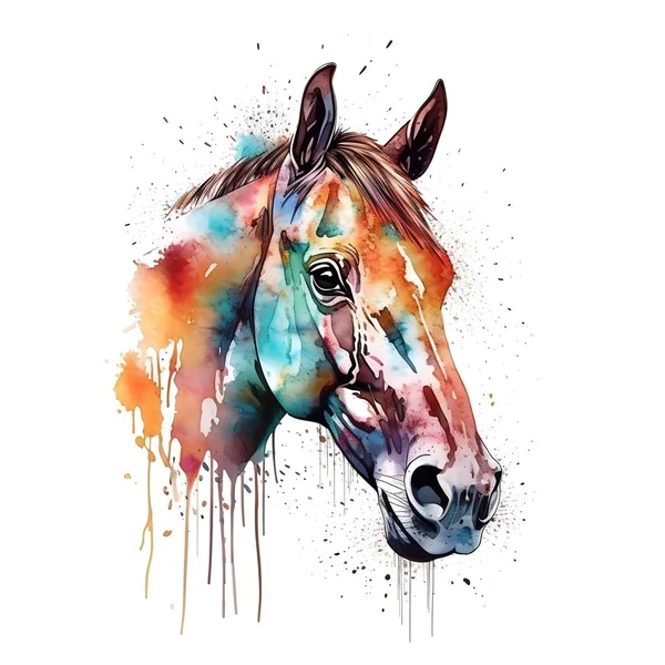 Cavalo Desenhado Aquarela Ilustração Vetor Fundo Branco Etiqueta Etiqueta Projeto — Fotografia de Stock