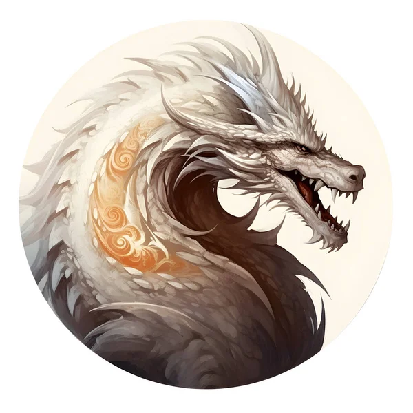 円形の紋章に激しい龍が渦巻いている アジア神話の生き物 孤立した背景 アートイラスト ラベル ステッカー Tシャツプリント — ストック写真