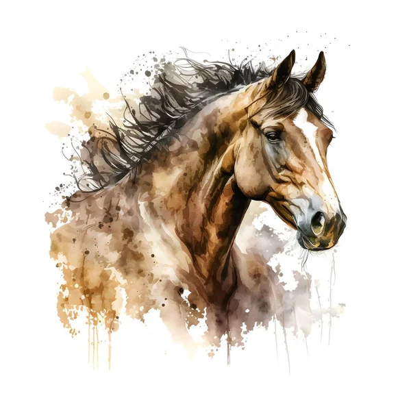 Silhouet Van Een Aquarel Getekend Paardenhoofd Geïsoleerde Achtergrond Illustratie Label — Stockfoto