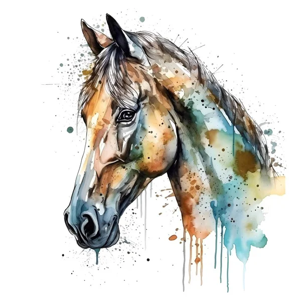 Een Paard Getekend Aquarel Vectorillustratie Witte Achtergrond Label Sticker Shirt — Stockfoto