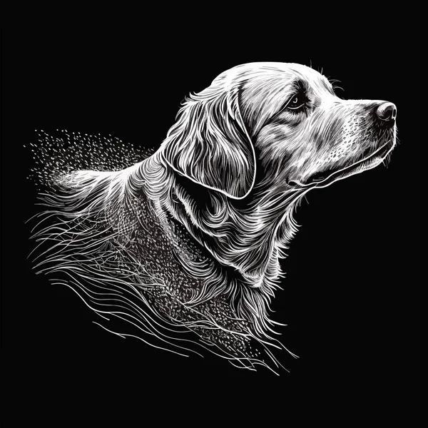一个简单的画狗的头 隔离于黑色背景 矢量图解 T恤衫印刷 — 图库矢量图片