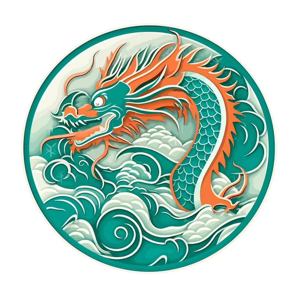 Παραδοσιακός Κινέζικος Δράκος Ζωγραφισμένος Τοξωτό Κύκλο Ασιατικό Και Ανατολικό Μυθολογικό — Διανυσματικό Αρχείο