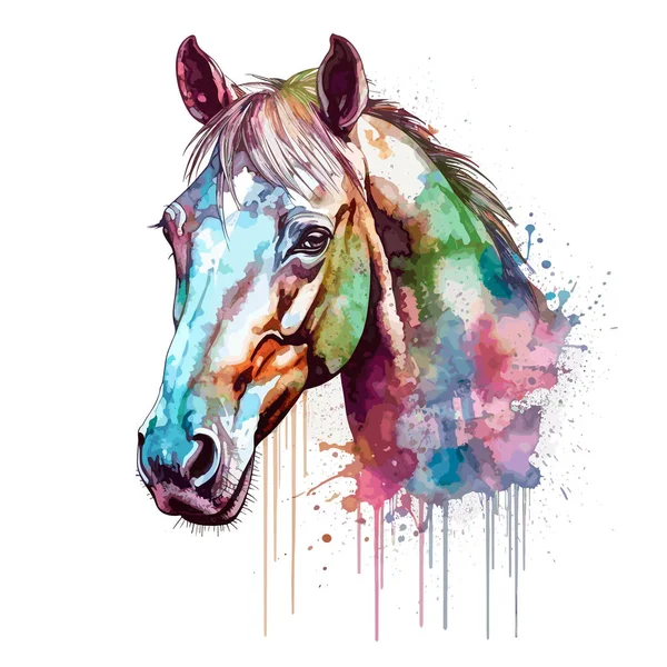 Silhueta Uma Cabeça Cavalo Desenhada Aquarela Fundo Isolado Ilustração Vetorial — Vetor de Stock