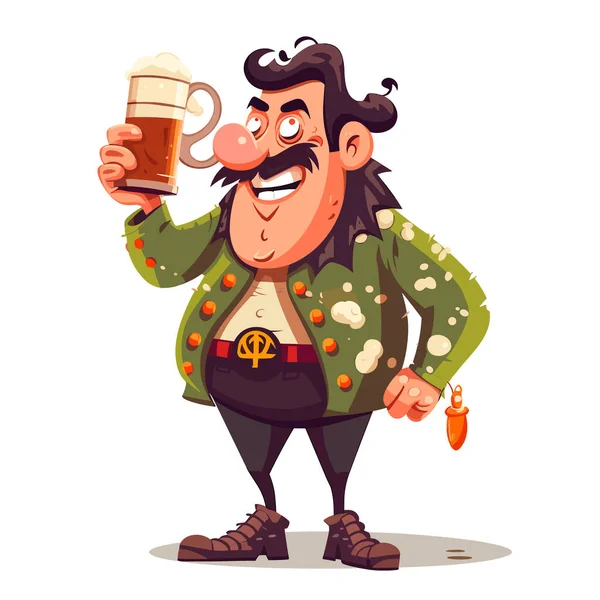 Una Birra Ubriaca Felice All Oktoberfest Illustrazione Del Vettore Del — Vettoriale Stock