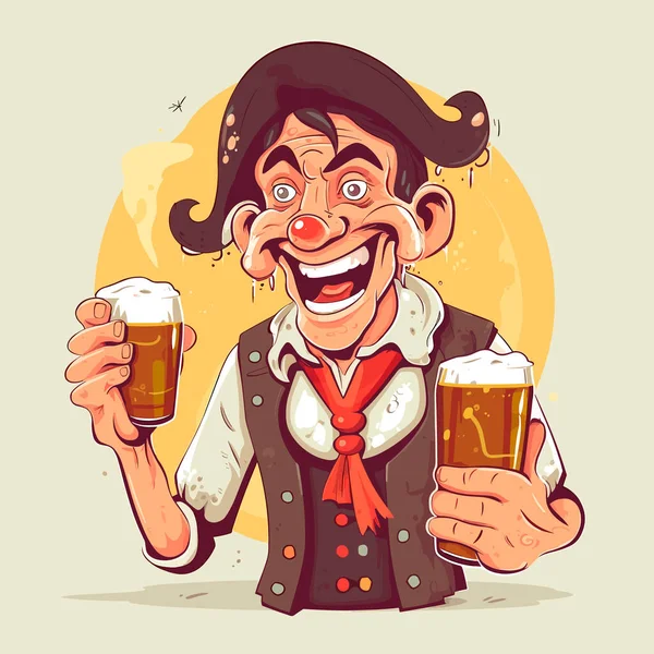 Bêbado Feliz Beber Cerveja Oktoberfest Ilustração Vetor Dos Desenhos Animados — Vetor de Stock