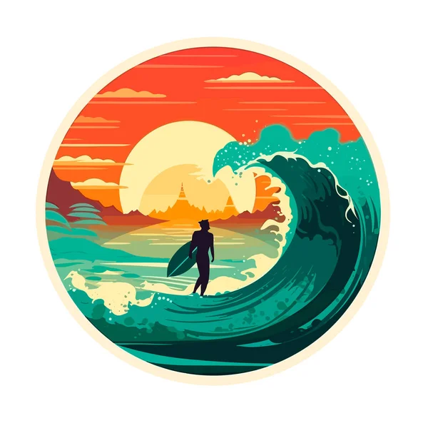 Surfeur Sur Blue Ocean Wave Sport Extrême Concept Mode Vie — Image vectorielle