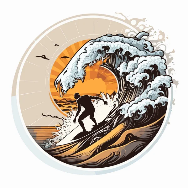 Surf Scene Met Pijplijn Golf Rijder Extreme Sport Actief Lifestyle — Stockvector