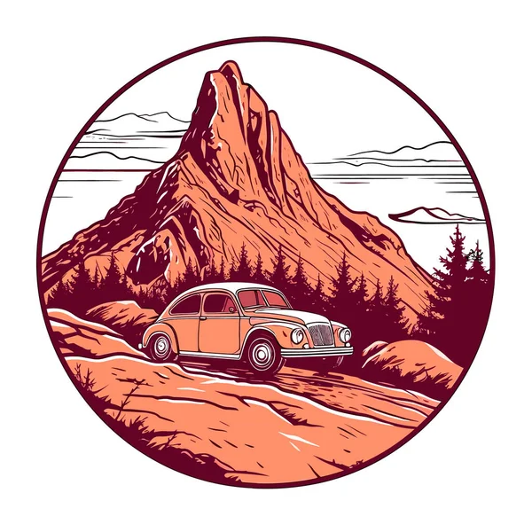 Αυτοκίνητο Σταθμευμένο Στα Βουνά Καλοκαίρι Και Κάμπινγκ Διακοπών Στα Βουνά — Διανυσματικό Αρχείο