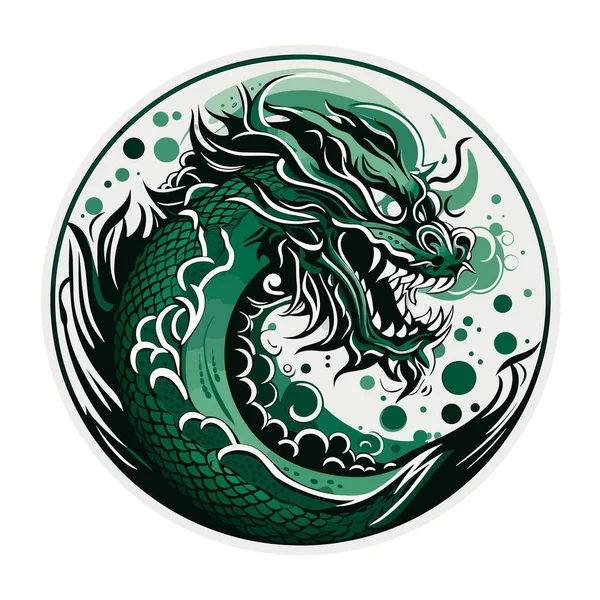Tradycyjny Wschodnioazjatycki Smok Przedstawiony Okrągłym Emblemacie Azjatyckie Wschodnie Mitologiczne Stworzenie — Wektor stockowy