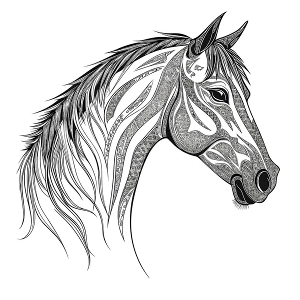 Silhueta Uma Cabeça Cavalo Desenhada Tinta Preta Fundo Isolado Ilustração — Vetor de Stock