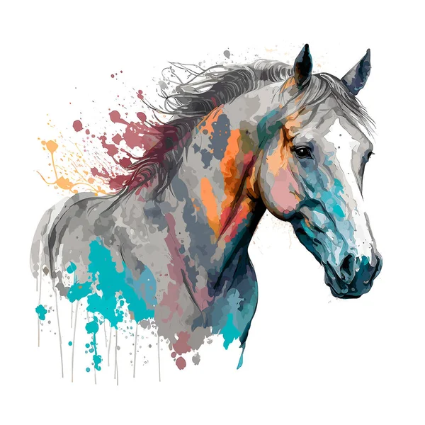 Kůň Akvarelovém Stylu Vektorová Ilustrace Bílé Pozadí Štítek Samolepka Design — Stockový vektor