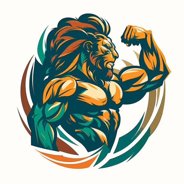 肌肉狮子的形象 作为运动员的象征 体育教练 健身中心体育馆 一个小矮胖子的身材 矢量插图 孤立的背景 T恤衫设计 — 图库矢量图片