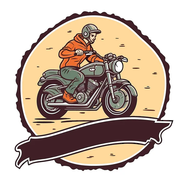 配達の少年やオートバイの宅配便 オートバイの配達だ 漫画のベクターイラスト ラベル ステッカー Tシャツデザイン — ストックベクタ