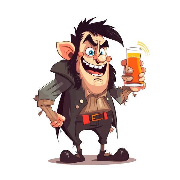 Cartoon Personaggio Bere Birra Pub Illustrazione Del Vettore Del Fumetto — Vettoriale Stock