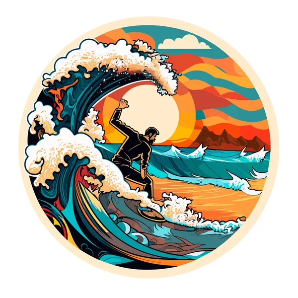 Surfařská Scéna Potrubní Vlnou Jezdcem Extrémní Sport Aktivní Životní Styl — Stockový vektor