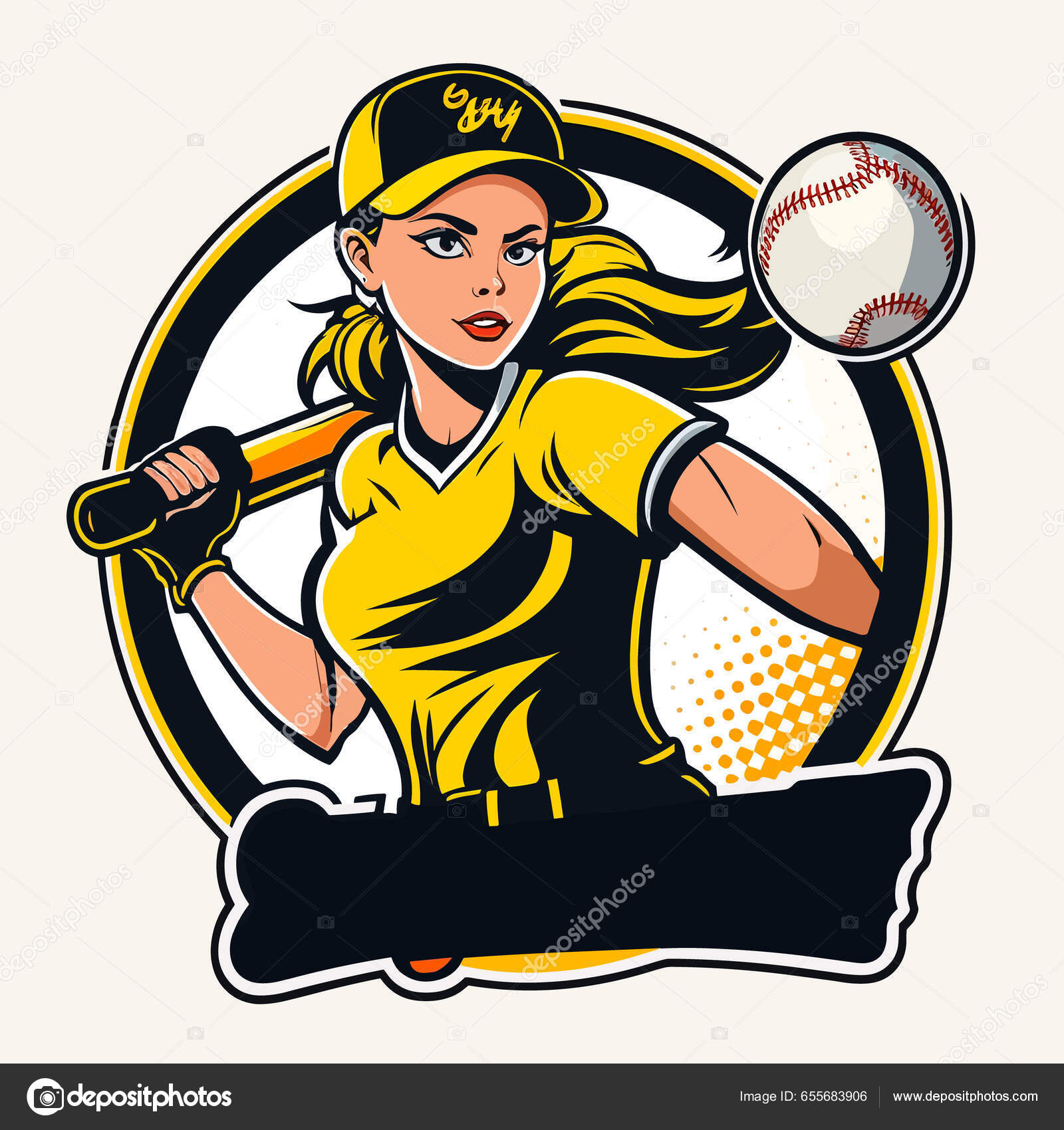 Young Teen Girl Playing Softball Sports Disciplines Cartoon Vector ...