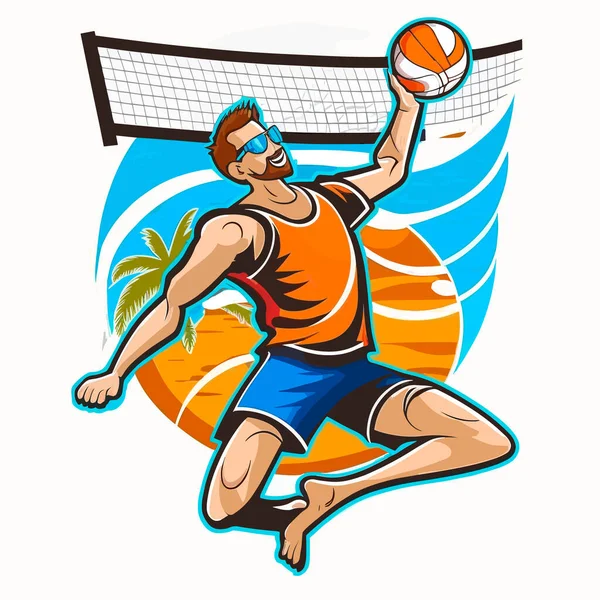 Цветной Векторный Силуэт Пляжного Волейболиста Мячом Векторная Иллюстрация Изолированный Фон — стоковый вектор