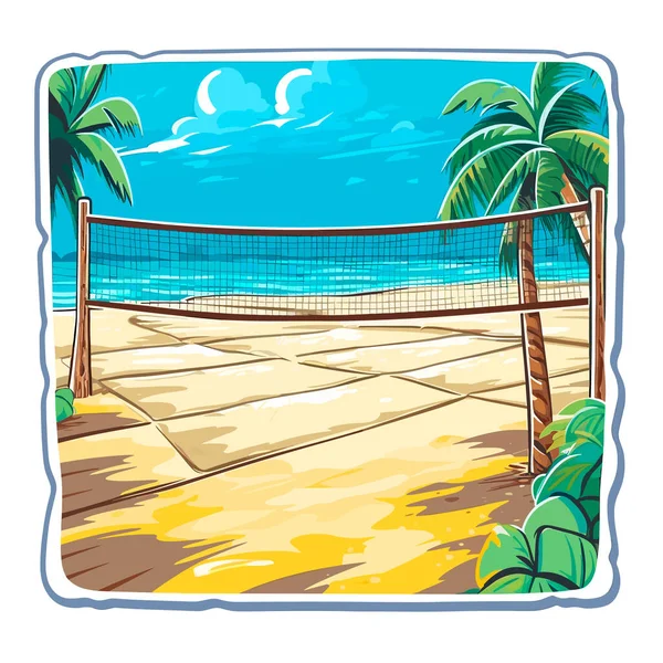 Beach Volleyball Court Sports Disciplines Cartoon Vector Illustration White Background — Stock Vector
