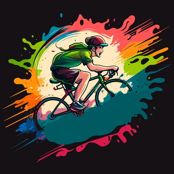 スポーツサイクリング 色鮮やかな抽象的な背景 漫画のベクトルイラストラベルステッカー — ストックベクタ