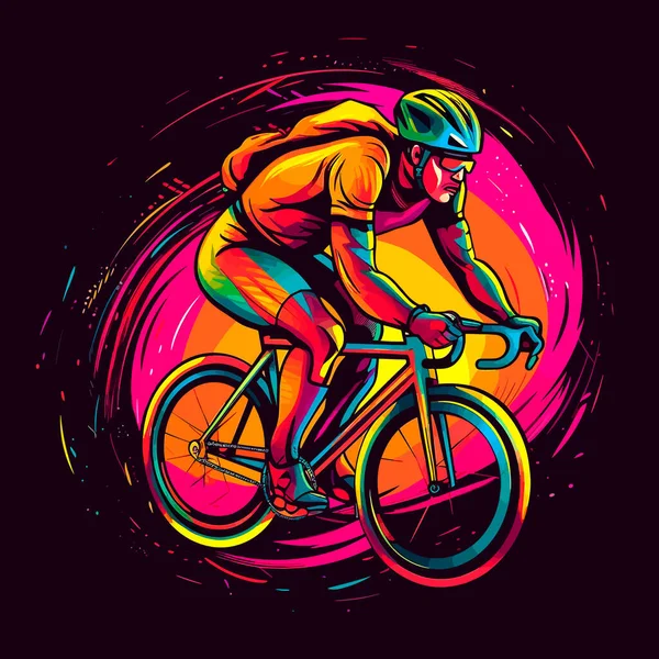 抽象的な背景でサイクリング スポーツ分野 漫画のベクトルイラスト白の背景ラベルステッカー — ストックベクタ