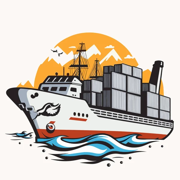 Konteyner Gemisi Kargo Taşımacılığı Lojistik Ithalat Konteyner Gemisiyle Ihracat Nakliyesi — Stok Vektör