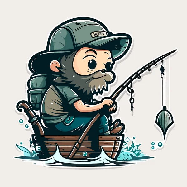 Pescatore Con Pesce Pescato Hobby Pesca Illustrazione Vettoriale Del Fumetto — Vettoriale Stock