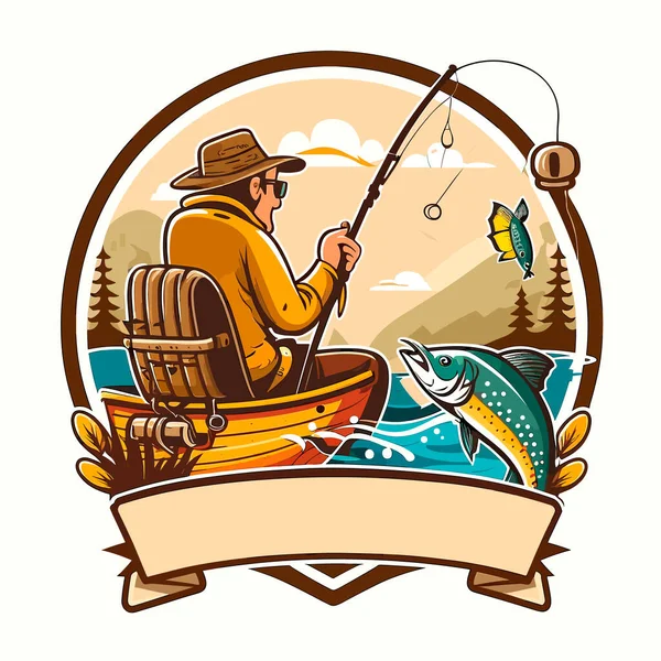 Силует Людини Літає Риболовлю Річці Рибальське Хобі Мультяшна Векторна Ілюстрація — стоковий вектор
