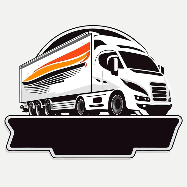 Ciężarówka Ciągnie Ładunek Przewieź Towar Illust Wektor Białe Tło Etykieta — Wektor stockowy