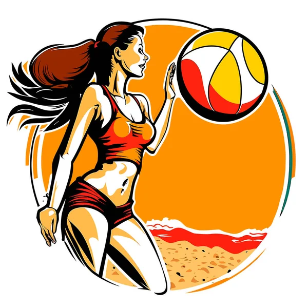 Девушка Играет Пляжный Волейбол Спортивные Дисциплины Векторная Иллюстрация Изолированный Фон — стоковый вектор