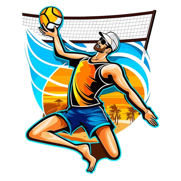 Voleibol Praia Com Bola Disciplinas Desportivas Desenho Animado Ilustração Vetor — Vetor de Stock