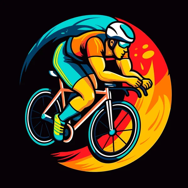 高速での自転車の速度でレーサー スポーツ分野 漫画のベクトルイラスト孤立した背景ラベルステッカー — ストックベクタ