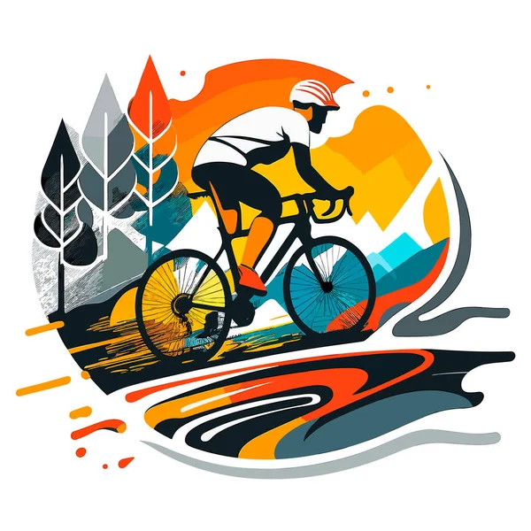 高速での自転車の速度でレーサー スポーツ分野 漫画のベクトルイラスト孤立した背景ラベルステッカー — ストックベクタ