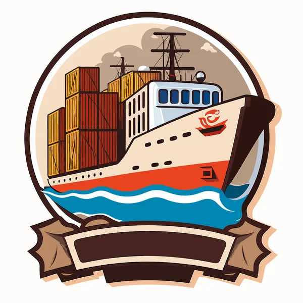 Embarcación Internacional Carga Del Envase Transporte Mercancías Envío Buque Náutico — Vector de stock