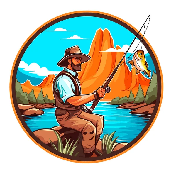 Silhueta Homem Pesca Com Mosca Rio Passatempo Pesca Desenho Animado — Vetor de Stock
