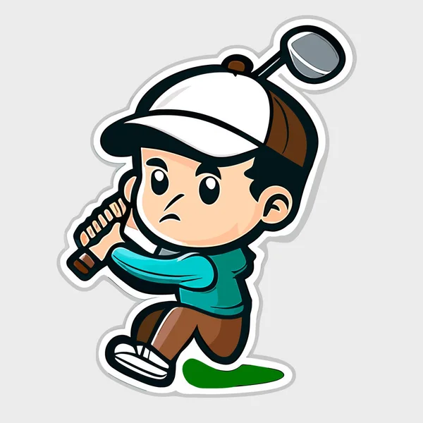 Golfer Mit Golfschläger Beim Abschlag Symbol Für Sportgeräte Cartoon Vektor — Stockvektor