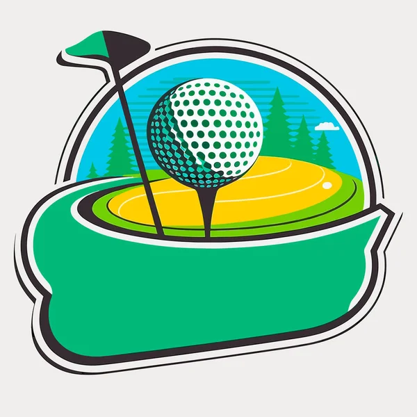 打つ前にゴルフボール ゴルフクラブのシンボル スポーツ用品のシンボル 漫画のベクトルイラストラベルステッカー — ストックベクタ