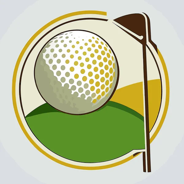 Golf club and ball in grass. Sports equipment symbol. cartoon vector illustration, label, sticker