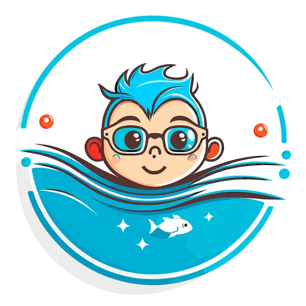 Happy Child Pool Learning Swim Swimming School Cartoon Vector Illustration — Stock Vector