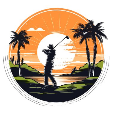 Golf atıcısı. Spor disiplinleri. çizgi film vektör illüstrasyonu, etiket, etiket