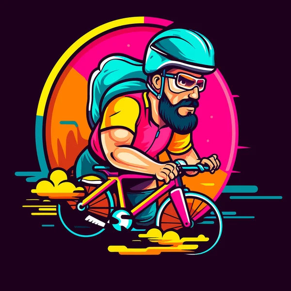 Cyclisme Sportif Fond Abstrait Coloré Illustration Vectorielle Dessin Animé Étiquette — Image vectorielle
