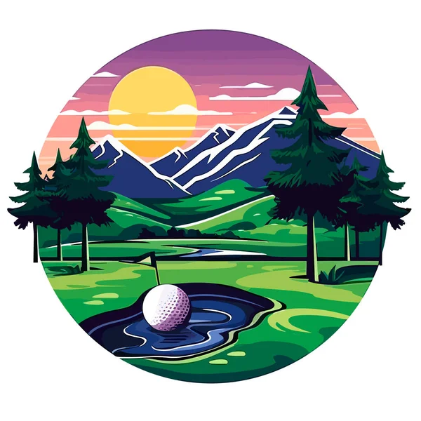ゴルフ場のゴルフボール スポーツ分野 漫画のベクトルイラスト白の背景ラベルステッカー — ストックベクタ