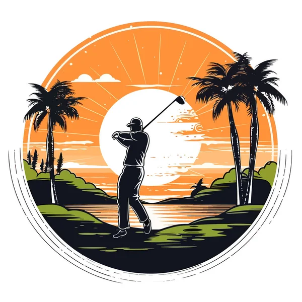 ゴルフショットマン スポーツ分野 漫画のベクトルイラストラベルステッカー — ストックベクタ