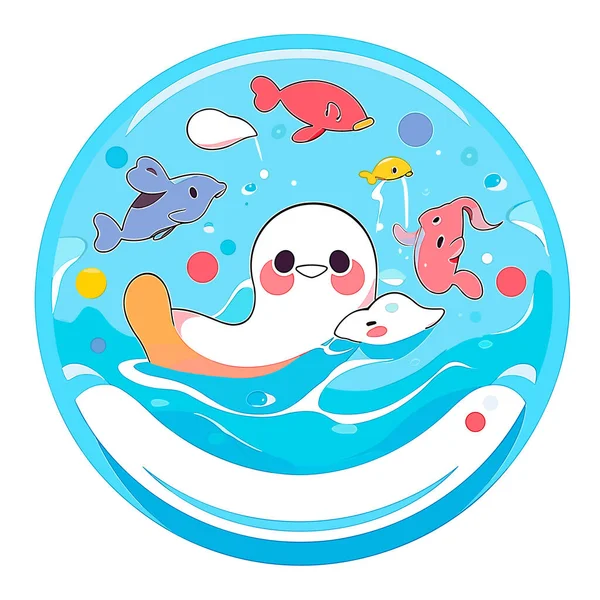 Bazén Pro Děti Symbol Malé Plovoucí Ryby Kreslené Vektorové Ilustrace — Stockový vektor