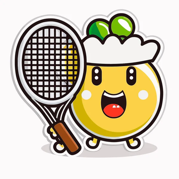 Personnage Bande Dessinée Jouant Tennis Avec Une Batte Coach Tennis — Image vectorielle