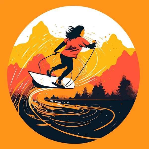 Ski Nautique Mouvement Activité Sport Nautique Extrême Vacances Été Illustration — Image vectorielle